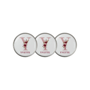Ladies Blush Pink Floral Initial Y and Name Golf Ball Marker