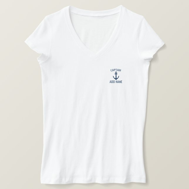 Ladies boat captain name navy anchor polo shirt (Design Front)