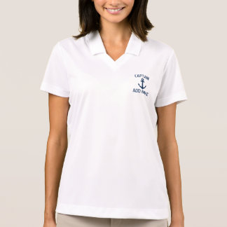 Ladies boat captain name navy anchor polo shirt