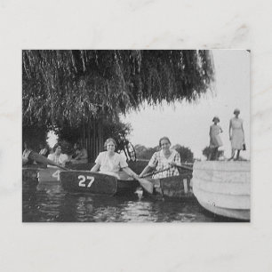 Ladies & Boats Old Blck & White Image - Postcard