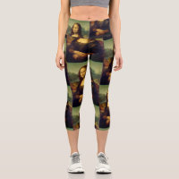 Ladies Capri Yoga Pants with Mona Lisa Tiled Print