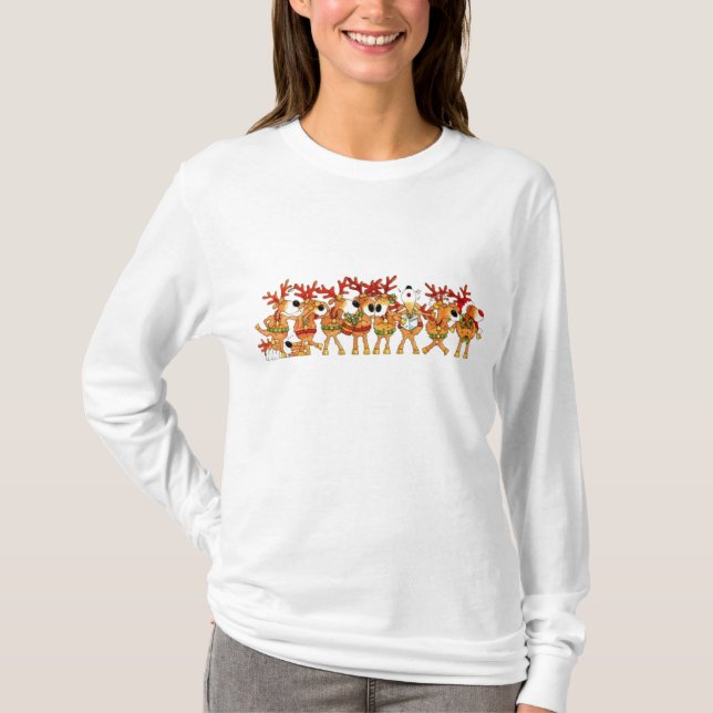 Ladies Christmas Singing Reindeer Long Sleeve Top (Front)