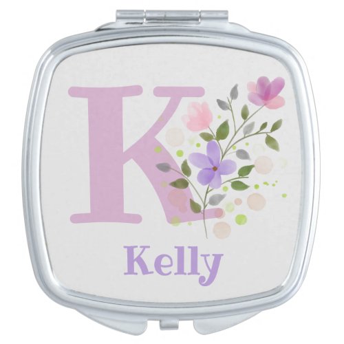 Ladies Compact has the Name Kelly with Flowers Compact Mirror