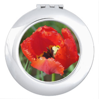 Ladies Compact Mirror with Single Red Flower