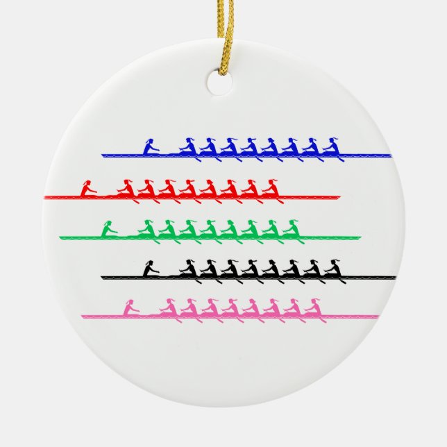 Ladies Crew Race Rowers Rowing - Up to Five Boats Ceramic Ornament (Front)