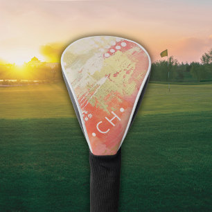 Ladies Custom Initial Modern Abstract Coral Pink Golf Head Cover