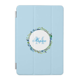Ladies Dainty Blue Floral Wreath with Monogram iPad Mini Cover