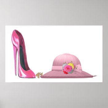 Ladies Day! Pink Stiletto Shoe And Hat Art Poster by shoe_art at Zazzle
