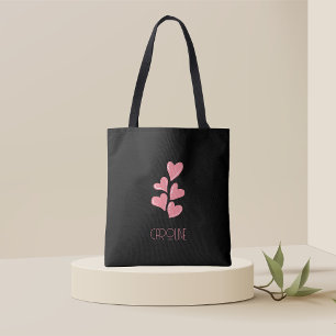 Ladies Elegant Black Boho Cute hearts Tote Bag