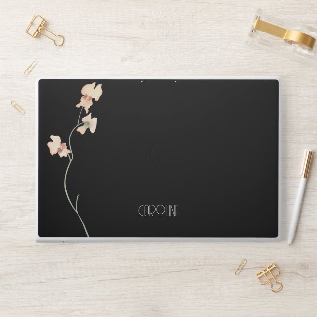 Ladies Elegant Black Floral  Boho Cute  HP Laptop Skin (Desk)