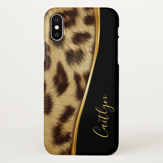 Ladies Elegant Faux Leopard Skin Monogram iPhone X Case (Back)