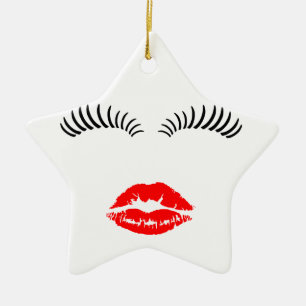 Ladies Eye Lashes and LipStick Kiss Ceramic Ornament