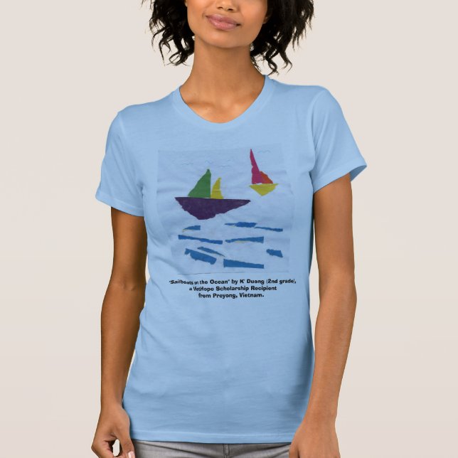 LADIES FITTED BLUE TANK TOP "Sailboats"  (Front)