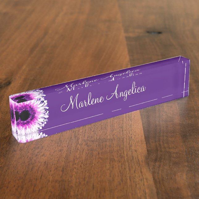 Ladies Floral Monogram Artsy Design Desk Name Plate (Side)