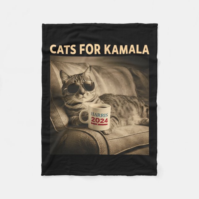 Ladies For Kamala Funny Cat 2024 President Kamala  Fleece Blanket (Front)