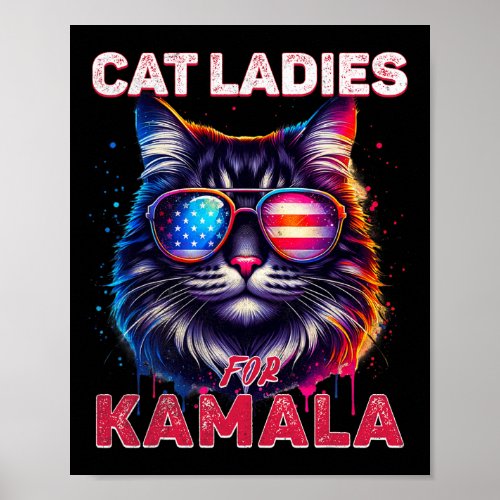 Ladies For Kamala Funny Cat 2024 President Kamala_ Poster