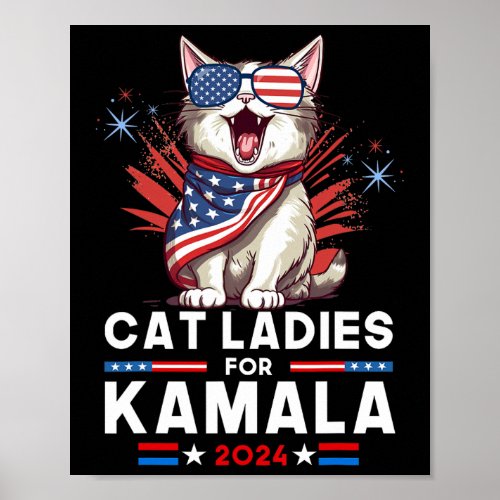 Ladies For Kamala Funny Cat 2024 President Kamala_ Poster