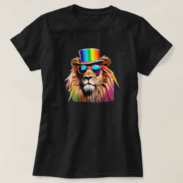Ladies Funny Rainbow Lion T-shirt (Design Front)