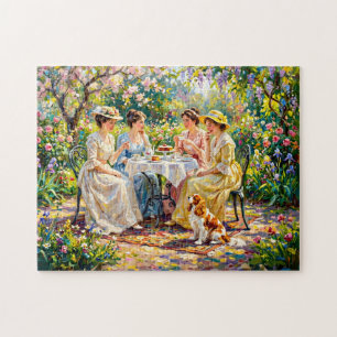 Ladies’ Garden Gathering with Cavalier Spaniel Jigsaw Puzzle