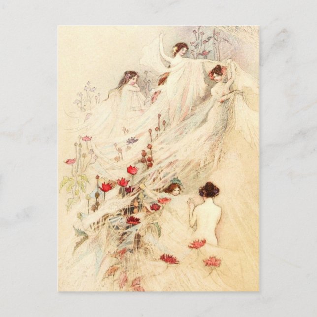 Ladies gathering gossamer for dresses postcard (Front)