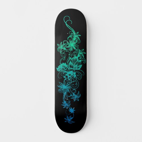 Ladies  Girls Floral Skateboard Deck Blue