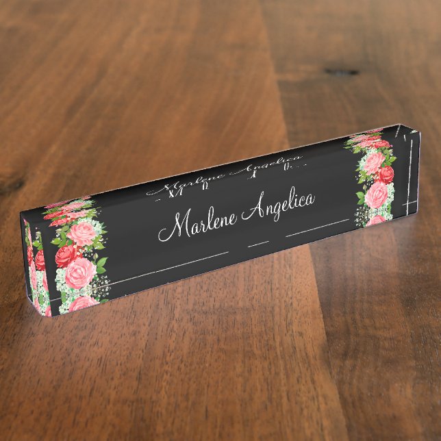 Ladies Girly Monogram Floral Desk Name Plate (Side)