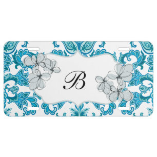 Ladies Girly Monogram Floral Style License Plate