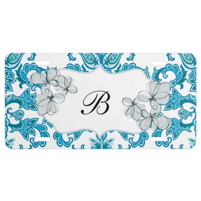 Ladies Girly Monogram Floral Style License Plate (Front)