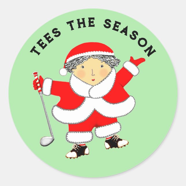 Ladies Golf Christmas Classic Round Sticker (Front)