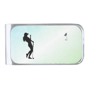 Ladies Golf Green Silver Finish Money Clip