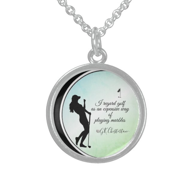 Ladies Golf Green Sterling Silver Necklace (Front)