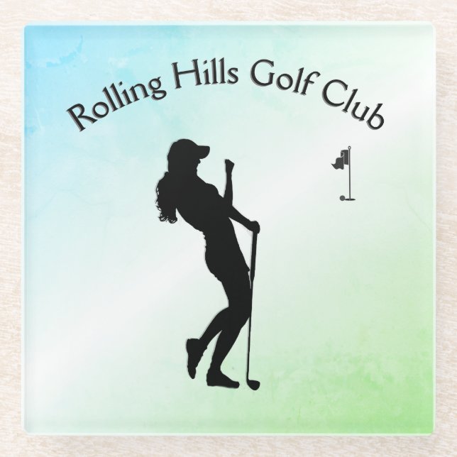 Ladies Golf Hole in One Green Business Glass Coaster (Front)