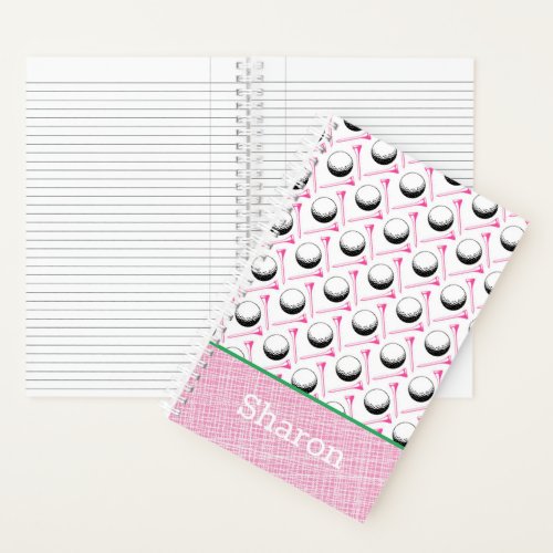 Ladies Golf Pink Green White Balls Tees Name Notebook