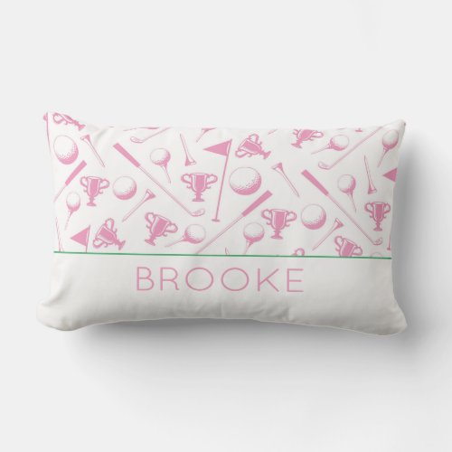 Ladies Golf Pink Green White Preppy NAME Classic Lumbar Pillow