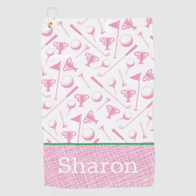 Ladies Golf Pink Green White Preppy  Towel (Front)