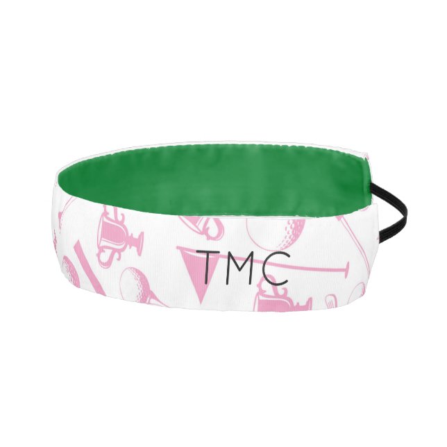 Ladies Golf Pink White Monogram Initials Sports  Athletic Headband (Right)