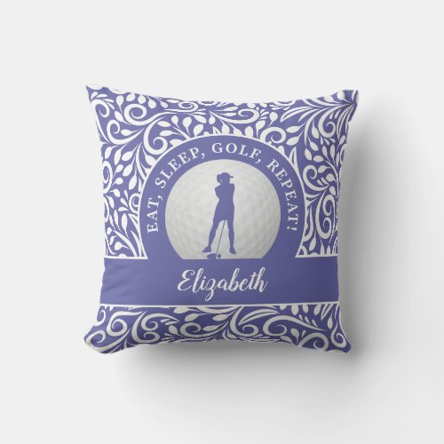 Ladies Golf Silhouette Modern Pattern Funny Purple Throw Pillow