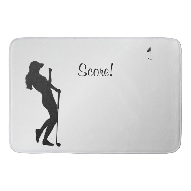 Ladies Golfer Custom Text Bath Mat (Front)