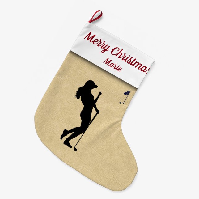 Ladies Golfer Large Christmas Stocking (Front (Hanging))