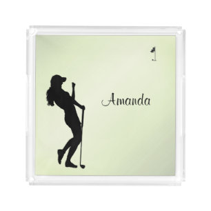 Ladies Golfer Personal Green Acrylic Tray