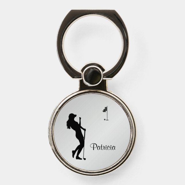 Ladies Golfer Personal  Phone Ring Stand (Front)