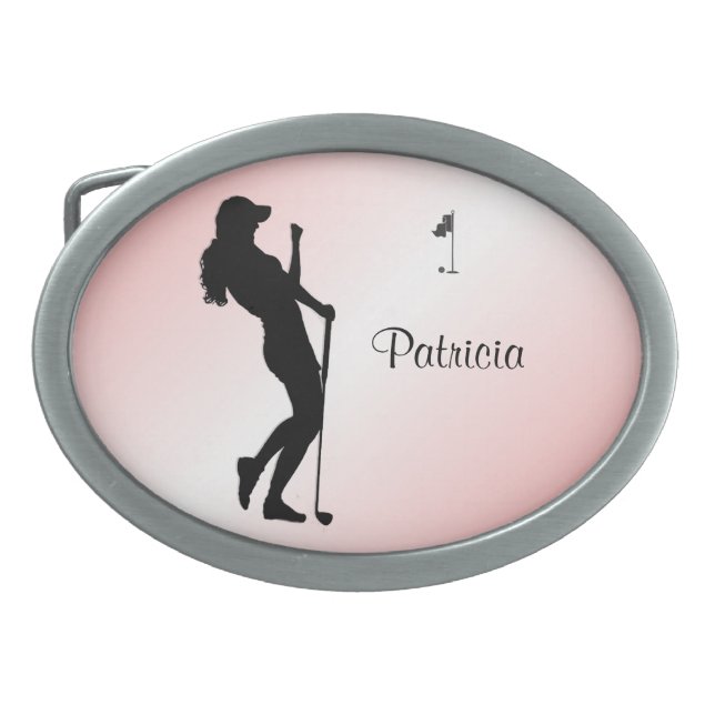 Ladies Golfer Personal Pink Belt Buckle (Front)