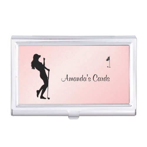 Ladies Golfer Personal Pink Business Card Case