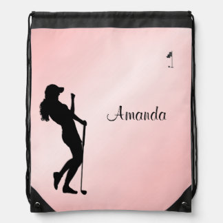 Ladies Golfer Personal Pink Drawstring Bag