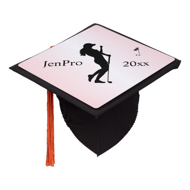 Ladies Golfer Personal Pink Graduation Cap Topper (Angled)