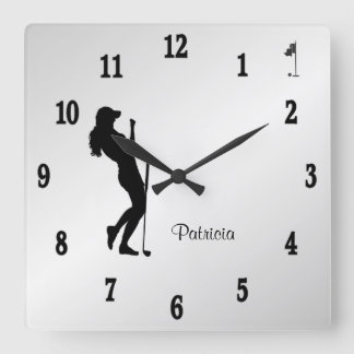 Ladies Golfer Personal  Square Wall Clock