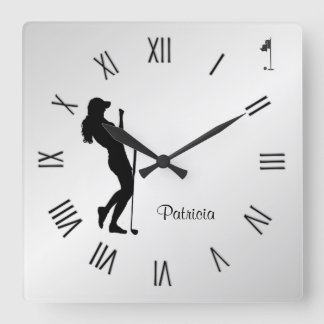 Ladies Golfer Personal  Square Wall Clock