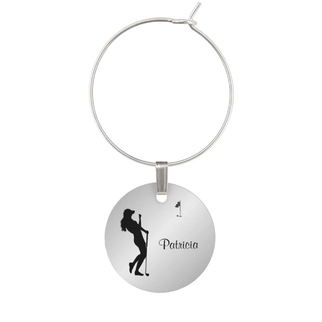 Ladies Golfer Personal  Wine Charm (Front)