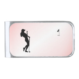 Ladies Golfer Pink Silver Finish Money Clip