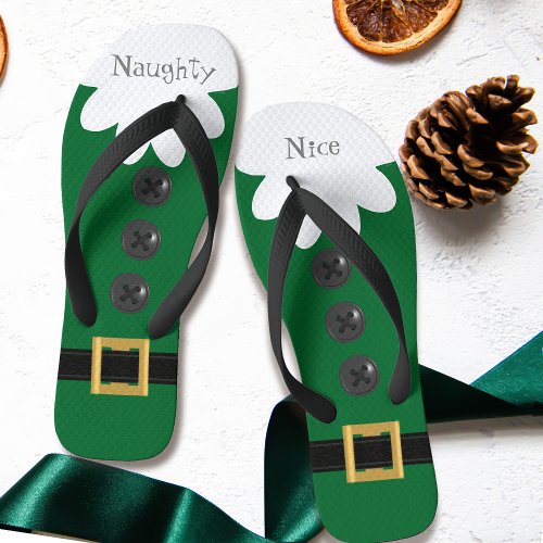 Ladies Green Naughty Christmas Elf Suit Festive Flip Flops